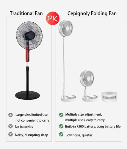 Portable Standing Fan with Remote Control, 8" Foldable Desk Fan, 7200mah Quiet Fan Table Fan, USB Floor Fan, 4 Speed Settings Telescopic Pedestal Fans for Personal Bedroom Office Fishing Camping