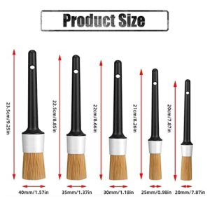 Ajxn 5 Pack Car Detail Brush Set, Different Sizes Fiber Soft Boar Hair Auto Dedust Brush, Car Interior Exterior Non-marking Clean Brush, Suitable for Cars Wheels, Engine Bay, Seats, Air Vents (Black)