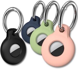 4 pack airtag holder with keychain for airtag 2021, foroume anti-scratch airtag case, multi-color silicone protective holder cover for gps finder tracker, key, dog, cat, luggage, wallet, backpacks