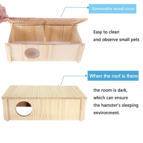 WEWAYKGJ Hamster Wood House Hideout 2-Chamber Hamster Wooden House Multi-Chamber Hamster Habitats Decor for Dwarf Chinchilla Mice Gerbils Gerbils Mouse and Other Small Rodents  