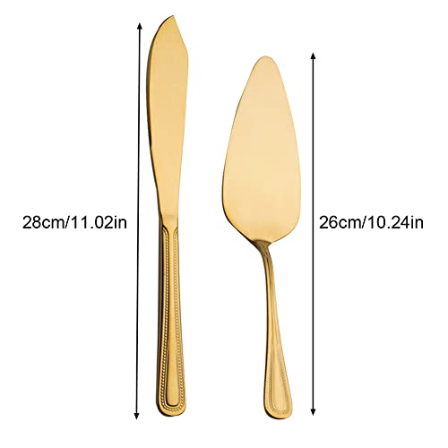 ZEENEEK Wedding Cake Knife and Server Set, 2 Pieces Gold Stainless Steel Cake Knife Pie Server Cake Cutting Set Serving Utensils for Wedding, Birthday, Parties and Events Christmas(Gold)