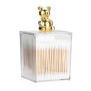 hipiwe bear q-tip holder clear acrylic bathroom canisters jar cotton swab organizer plastic apothecary jar bathroom storage dispenser for cotton swab cotton ball, cotton rounds pads, floss