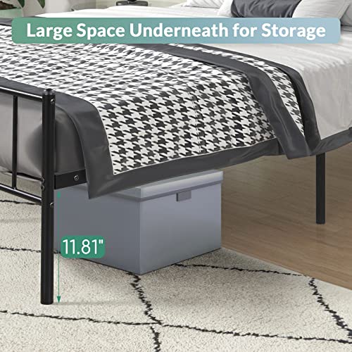 Airdown Queen Metal Bed Frame, Queen Size Platform Bed Frame with Vintage Headboard and Footboard, Mattress Foundation with Steel Slat Support, No Box Spring Needed, Easy Assembly, Black