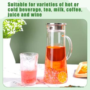 4 Pieces Glass Pitcher with Lid and Spout Heat Resistant Glass Water Carafe with Handle 1.5 Liter 51 oz Juice Beverage Pitcher with Stainless Steel Lid for Hot Cold Beverages Iced Tea Bar Kitchen