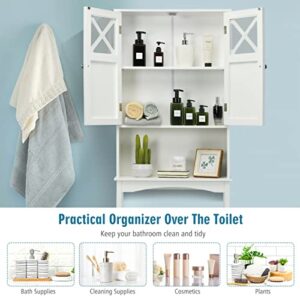 TUOCHUFUN Over The Toilet Bathroom Storage Cabinet - with 4 Open Compartments, Adjustable Shelves (White)