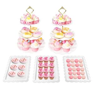 cake stand set-5 pcs cupcake stand set-dessert table display with 2xlarge 3-tier + 3x appetizer trays perfect for wedding baby shower home birthday tea party decoration(wave)