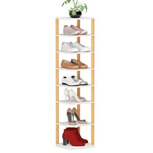 greensoz 8 tiers vertical shoe rack, shoe organizer for entryway, narrow shoe storage, space saving shoe shelf, shoe tower, free standing shoe shelf, wooden shoe storage, three-minute assembly