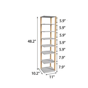 GREENSOZ 8 Tiers Vertical Shoe Rack, Shoe Organizer for Entryway, Narrow Shoe Storage, Space Saving Shoe Shelf, Shoe Tower, Free Standing Shoe Shelf, Wooden Shoe Storage, Three-Minute Assembly