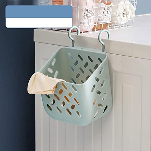 PEvTN Collapsible Wall Mounted Laundry Baskets, Tall Plastic Hamper for Dirty Clothes, Large Laundry Basket Hamper with 2 Soft Handles, Space-Saving Plastic Dirty Clothes Organizer-Blue||Small