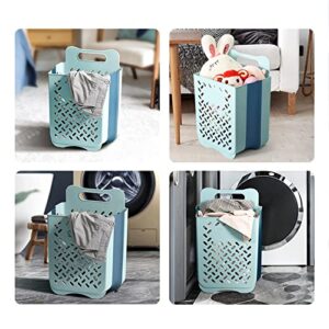 PEvTN Collapsible Wall Mounted Laundry Baskets, Tall Plastic Hamper for Dirty Clothes, Large Laundry Basket Hamper with 2 Soft Handles, Space-Saving Plastic Dirty Clothes Organizer-Blue||Small