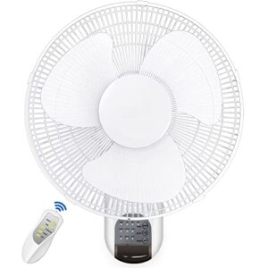healsmart 16 inch adjustable tilt, digital household wall mount fans, 90 degree, 3 speed settings, 1 pack, white, 1-pack