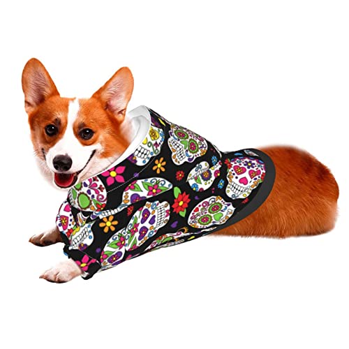 Skull Flowers Dog Hoodies, Pet Clothes Costumes, Colorful Pets Wear Hoodie Pullover for Dogs Cats Outdoor (XX-Large)
