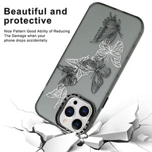 Mophinda for iPhone 13 Pro 6.1''2021 Translucent Matte Soft Phone Case, Cute Black and White Butterfly Printing (Screen Tempered Film X1) Suitable for Girls Ladies Boys Men（Black Base Color）