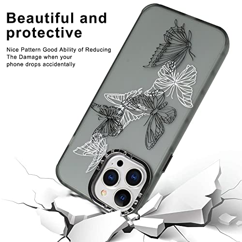 Mophinda for iPhone 13 Pro 6.1''2021 Translucent Matte Soft Phone Case, Cute Black and White Butterfly Printing (Screen Tempered Film X1) Suitable for Girls Ladies Boys Men（Black Base Color）