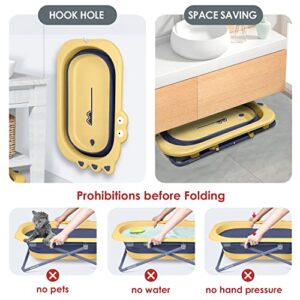 BEBEROAD PETS Pet Bathtub Collapsible Pet Bath Tub Height Adjustable Portable Dog Cat Bathing Tub for Small Medium Pets-Foldable Pet Shower Tub with Drainage Hole, Yellow, 23.6 x 12.6 x 8.3 Inches