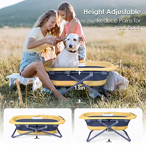 BEBEROAD PETS Pet Bathtub Collapsible Pet Bath Tub Height Adjustable Portable Dog Cat Bathing Tub for Small Medium Pets-Foldable Pet Shower Tub with Drainage Hole, Yellow, 23.6 x 12.6 x 8.3 Inches