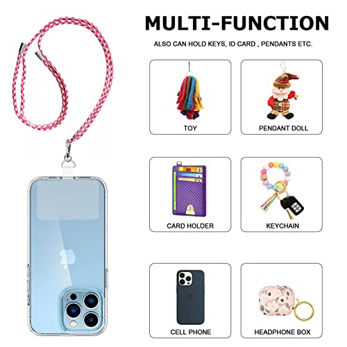 Cell Phone Lanyard for Around The Neck, Universal 2 Pcs Phone Crossbody Lanyard + 2 Pcs Patch, Multifuctional Adjustable Nylon Neck Strap for Women Compatible with Most Smartphones (PinkWhite&Black)