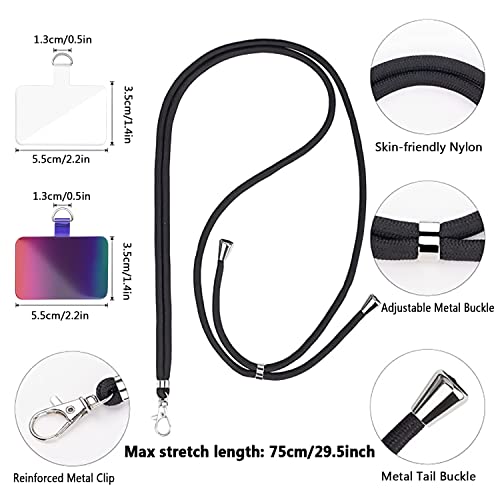 Cell Phone Lanyard for Around The Neck, Universal 2 Pcs Phone Crossbody Lanyard + 2 Pcs Patch, Multifuctional Adjustable Nylon Neck Strap for Women Compatible with Most Smartphones (PinkWhite&Black)
