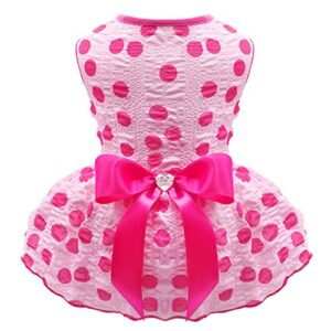 kyeese dog dress polka dot dog sundress with bowknot dog dresses lightweight pet apparel for small dogs cats puppy doggie party skirt outfits, pink xl