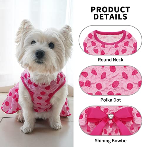 KYEESE Dog Dress Polka Dot Dog Sundress with Bowknot Dog Dresses Lightweight Pet Apparel for Small Dogs Cats Puppy Doggie Party Skirt Outfits, Pink XL