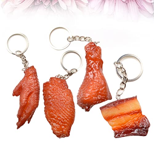 HOMSFOU 4pcs Chain Creative Keyring Hanging Pork Key Streaky Simulation Chicken Wings Ring Pendant Pvc Drumstick Food Feet