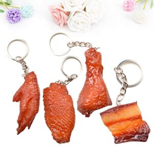 HOMSFOU 4pcs Chain Creative Keyring Hanging Pork Key Streaky Simulation Chicken Wings Ring Pendant Pvc Drumstick Food Feet