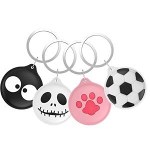 [4 pack] apple airtag holder with key ring - soft silicone air tag case durable scratch resistant cover protective airtag keychain accessory for keys, pets