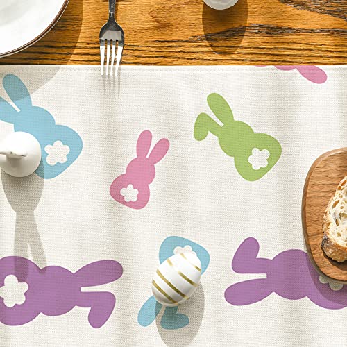 Artoid Mode Bunny Rabbit Doll Color Happy Easter Table Runner, Seasonal Spring Holiday Kitchen Dining Table Decoration for Home Party Decor 13x72 Inch