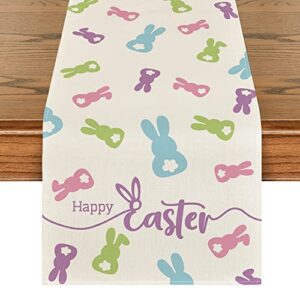 artoid mode bunny rabbit doll color happy easter table runner, seasonal spring holiday kitchen dining table decoration for home party decor 13x72 inch