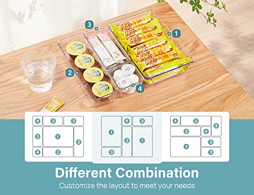 Kootek 22 Pcs Clear Plastic Drawer Organizer Set, 4-Size Bathroom Drawer Organizers Non-Slip Desk Dividers Trays, Versatile Storage Bins for Makeup, Jewelry, Vanity, Bedroom, Kitchen, Office