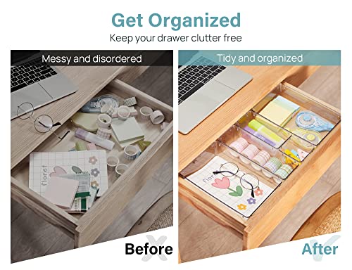 Kootek 22 Pcs Clear Plastic Drawer Organizer Set, 4-Size Bathroom Drawer Organizers Non-Slip Desk Dividers Trays, Versatile Storage Bins for Makeup, Jewelry, Vanity, Bedroom, Kitchen, Office