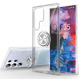 sqmcase crystal samsung galaxy s23 ultra case with ring kickstand, clear transparent soft slim fit tpu shockproof case cover for s23 ultra(clear)
