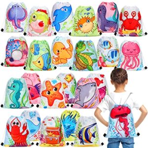 24 pcs sea animal drawstring bags backpack sea life party gift ocean party favor bags goodie bag under the sea party favor bags for kids girls birthday party celebration decorations
