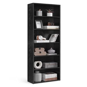 vasagle bookshelf, 6-tier open bookcase with adjustable storage shelves, floor standing unit, black ulbc166t56