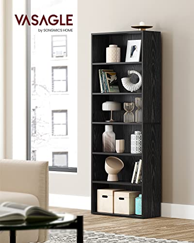 VASAGLE Bookshelf, 6-Tier Open Bookcase with Adjustable Storage Shelves, Floor Standing Unit, Black ULBC166T56