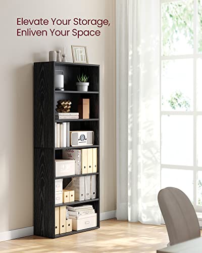 VASAGLE Bookshelf, 6-Tier Open Bookcase with Adjustable Storage Shelves, Floor Standing Unit, Black ULBC166T56