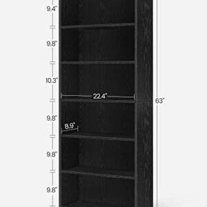 VASAGLE Bookshelf, 6-Tier Open Bookcase with Adjustable Storage Shelves, Floor Standing Unit, Black ULBC166T56