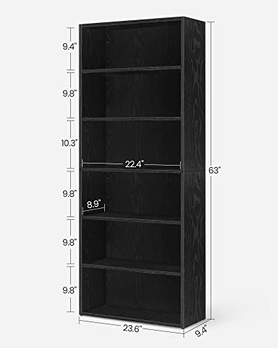 VASAGLE Bookshelf, 6-Tier Open Bookcase with Adjustable Storage Shelves, Floor Standing Unit, Black ULBC166T56