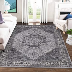 glowsol distressed vintage area rug 4×6 persian area rug for living room non-shedding rug low pile carpet non slip rug for bedroom living room dining room home office, grey