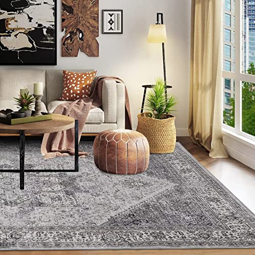 GlowSol Distressed Vintage Area Rug 4×6 Persian Area Rug for Living Room Non-Shedding Rug Low Pile Carpet Non Slip Rug for Bedroom Living Room Dining Room Home Office, Grey