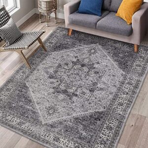 GlowSol Distressed Vintage Area Rug 4×6 Persian Area Rug for Living Room Non-Shedding Rug Low Pile Carpet Non Slip Rug for Bedroom Living Room Dining Room Home Office, Grey