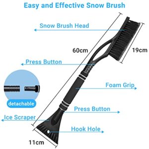 Qidoe Car Snow Brush and Ice Scraper Extendable for Car Windshield - 2 Pack: Snow Removal Winter Car Accessories with Ergonomic Foam Grip for SUVs Trucks Cars (Heavy Duty ABS, PVC Brush 24" Long)