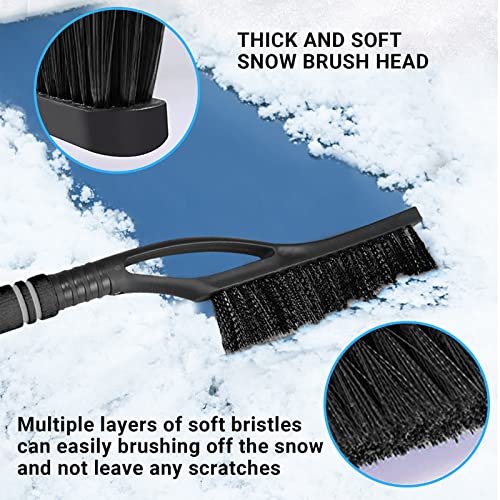 Qidoe Car Snow Brush and Ice Scraper Extendable for Car Windshield - 2 Pack: Snow Removal Winter Car Accessories with Ergonomic Foam Grip for SUVs Trucks Cars (Heavy Duty ABS, PVC Brush 24" Long)