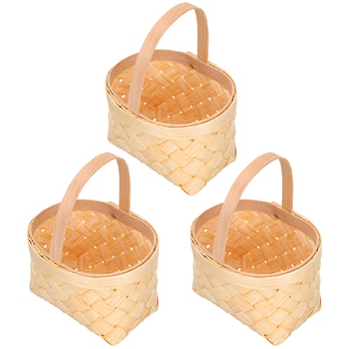 LUOZZY 6pcs Mini Woven Basket with Wooden Handles Small Candy Baskets Party Treats Baskets Party Favors, 6.5 * 7 * 9.5