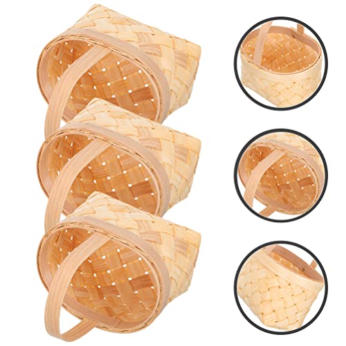 LUOZZY 6pcs Mini Woven Basket with Wooden Handles Small Candy Baskets Party Treats Baskets Party Favors, 6.5 * 7 * 9.5