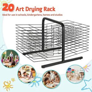 DONGYUE 20 Layers Drying Rack, Back-to-Back Double-Sided Art Drying Rack, with 20 Wire Shelves for Works of Art, Black Powder Coated Finish, Ideal for Schools and Art Clubs,