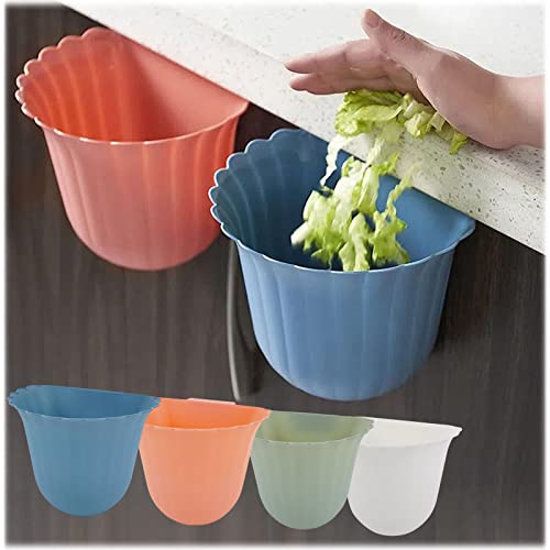 4PCS Hanging Trash Can, Hanging Kitchen Bathroom Trash Can, Waste Bin for Kitchen, Collapsible Hang Small Plastic Garbage Trash Can (4 Color)