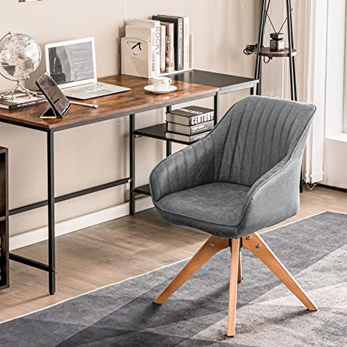 Giantex Swivel Accent Chair for Desk - Set of 2 Armchair Without Wheel, Leathaire Fabric Padded Comfy Mid Century Modern Desk Chair for Home Office Study Meeting Room Small Space, Gray