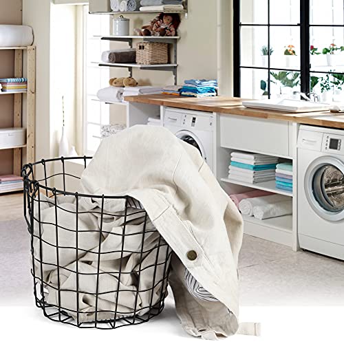 Iron Wire Laundry Hamper, Folding Laundry Storage Basket with Handles, Dirty Laundry Hamper Cart Sorter Clothes Basket Organizer