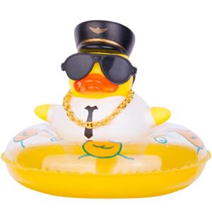 mumyer car rubber dashboard duck unique duck car decoration duck car ornament accessories with swim ring necklace and sunglasses